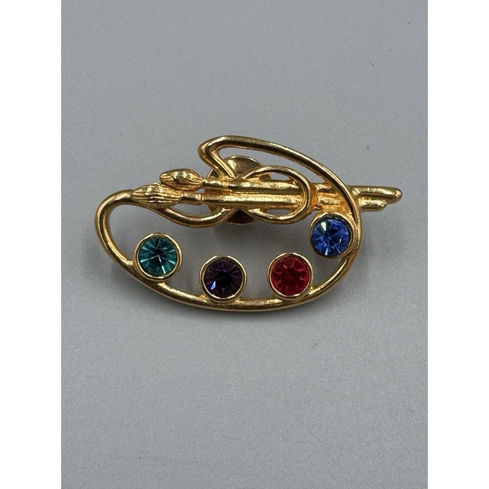 Vintage AVON‎ Artist's "PAINTER'S PALETTE" Colorful Rhinestones Lapel Pin